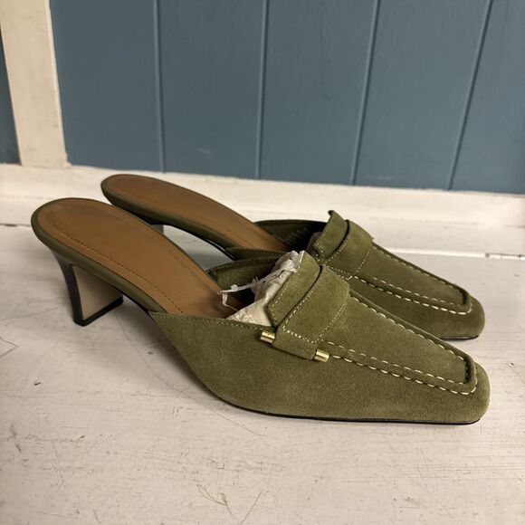Women's Sz 8 Vintage LifeStride Lucinda‎ Olive Green Suede Leather Mules Heels L - Picture 4 of 8